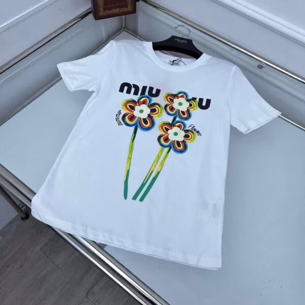 Miu Miu Cotton-Blend Half-Sleeve T-Shirt Miu Miu Cotton-Blend Half-Sleeve T-Shirt