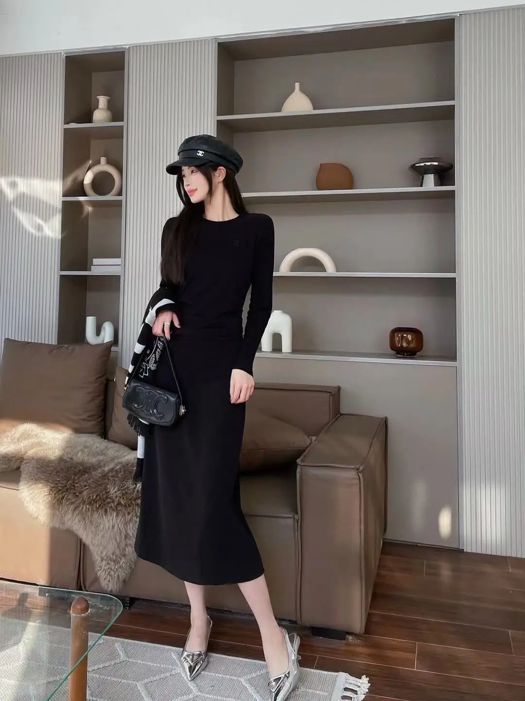 CELINE Solid Crew Neck Maxi Dress CELINE Solid Crew Neck Maxi Dress