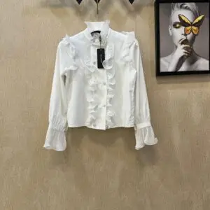 CHANEL White Ruffle Top