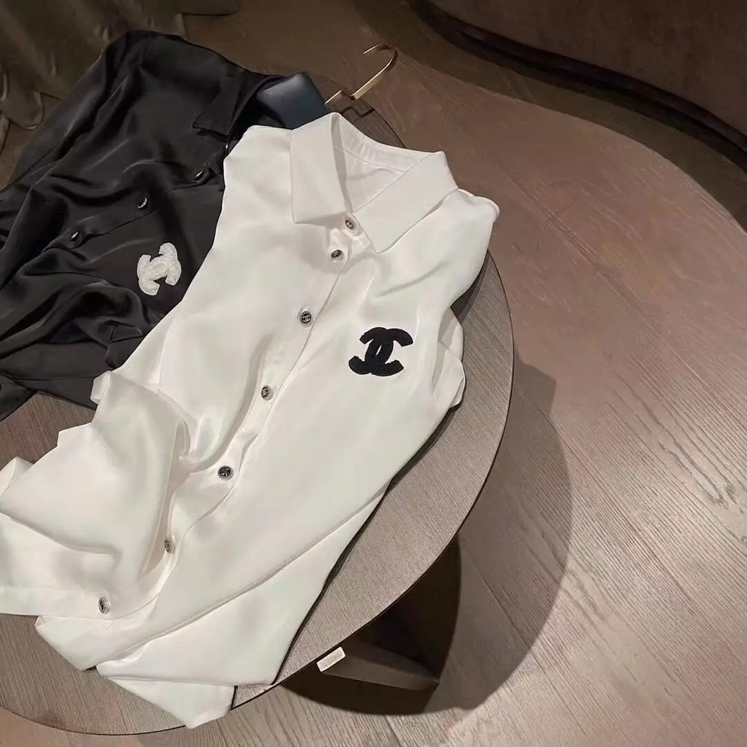 CHANEL Women's Satin Loose Button Long Sleeve Shirt CHANEL Women's Satin Loose Button Long Sleeve Shirt
