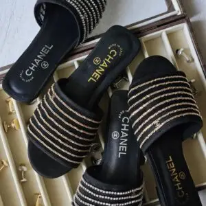 Chanel Style Suede Gold Chain Sandal