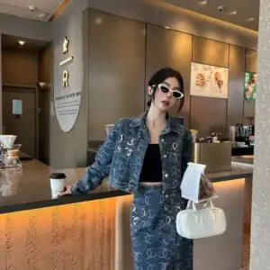 CHANEL Printed Cotton-Spandez Top