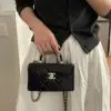 CHANEL Quilted Lambskin Chain Top Handle Bag