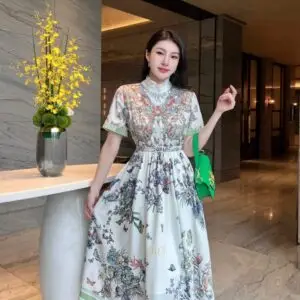 DIOR Vintage Pleated Print Dress