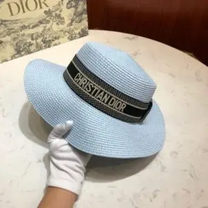 DIOR D-Bobby Large Brim Straw Hat in Gold