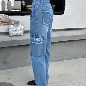 FENDI Grey Printed Jogger Baggy Cargo Jeans for Men