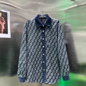 FENDI Navy Blue Mix Shirt for Men