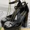 Gucci Black Patent Leather Crystal GG Sandals