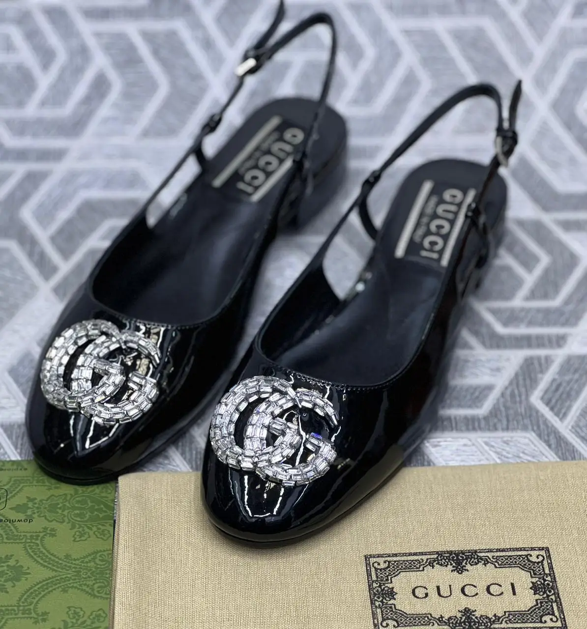 GUCCI Harlow Crystal GG Patent Leather Sandals GUCCI Harlow Crystal GG Patent Leather Sandals