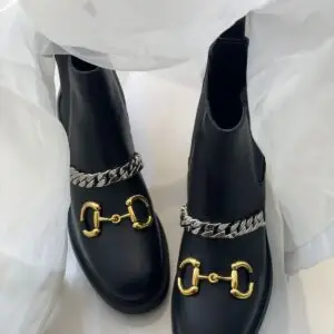 GUCCI Leather Chain Ankle Boots