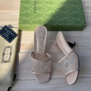 GUCCI Embellished Mesh Crystal Mules