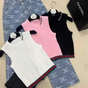 GUCCI Retro Floral Letter White Knit Tank Top