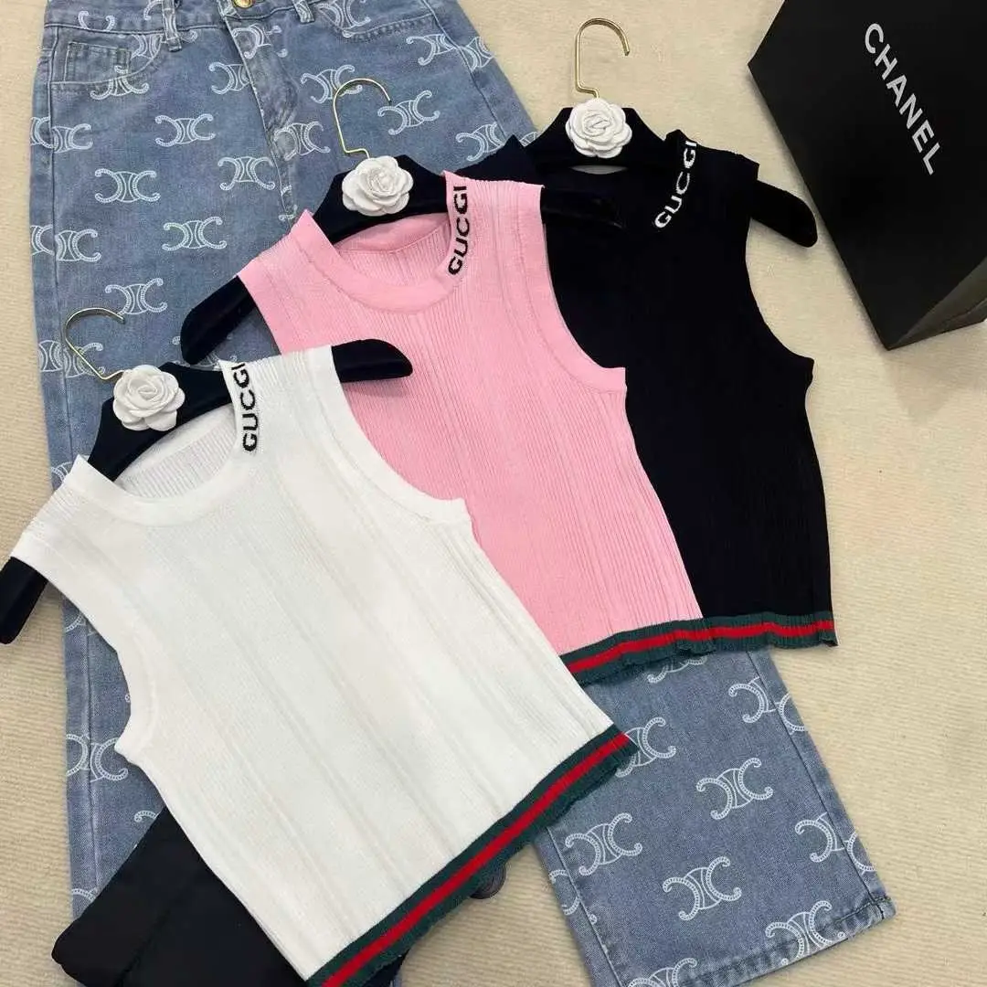 GUCCI Retro Floral Letter White Knit Tank Top GUCCI Retro Floral Letter White Knit Tank Top