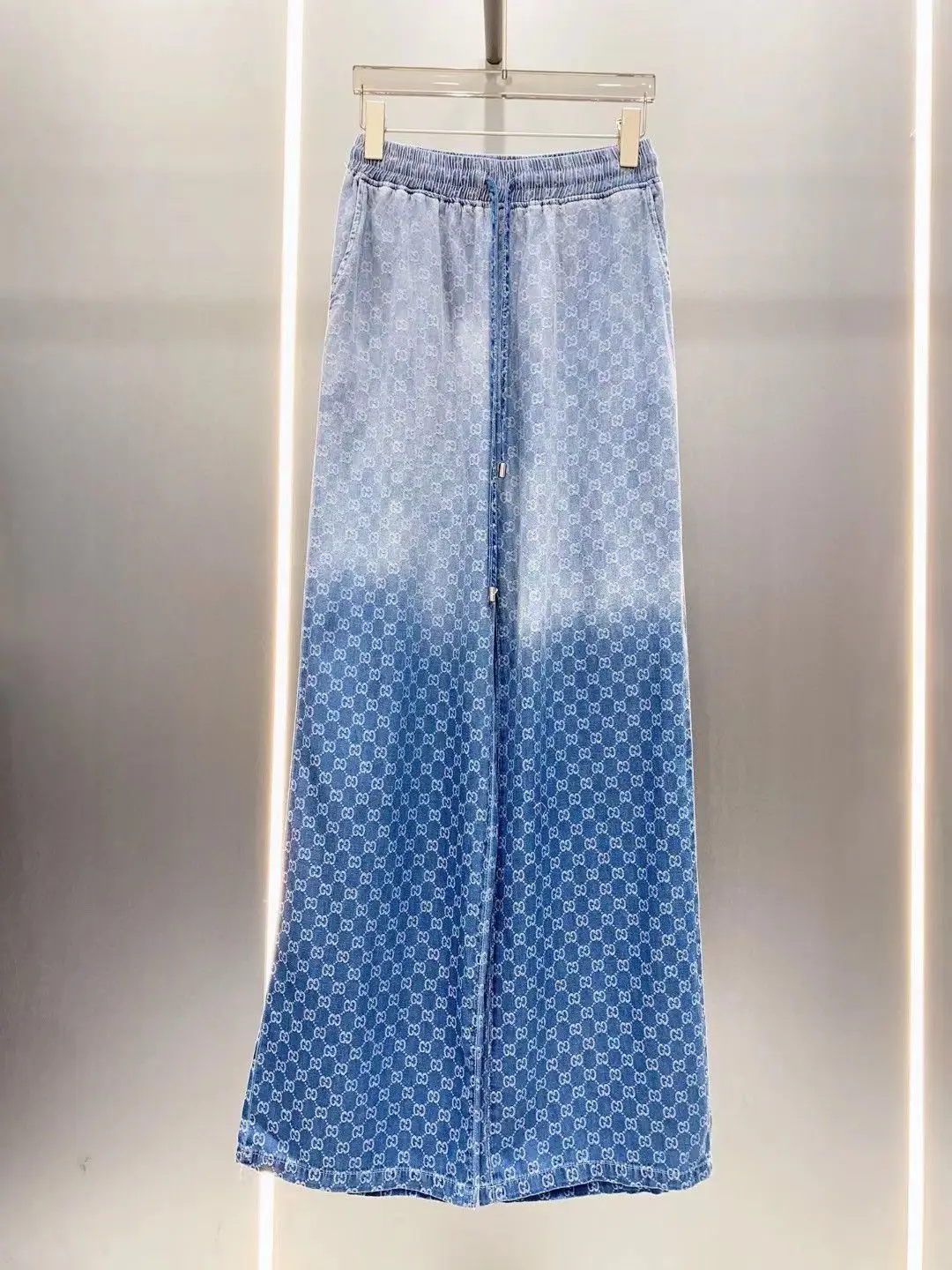 GUCCI Casablanca Silk Wide Leg Blue Pants For Women GUCCI Casablanca Silk Wide Leg Blue Pants For Women