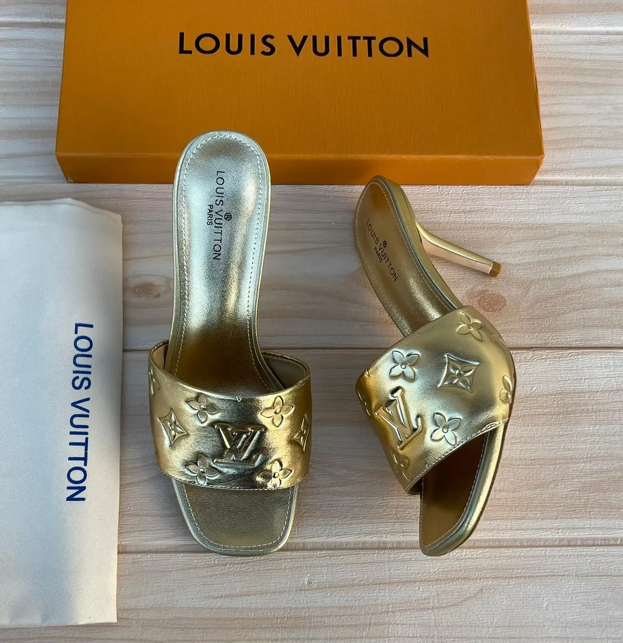 Louis Vuitton Embossed Gold Leather Heels Louis Vuitton Embossed Gold Leather Heels