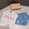 MIU MIU Slim Crop Top & Shorts Set