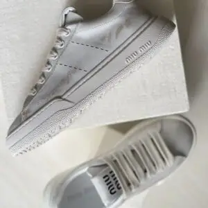 MIU MIU Distressed Leather Low-Top Sneaker