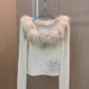 MIU MIU Beige Feather Collar Blouse