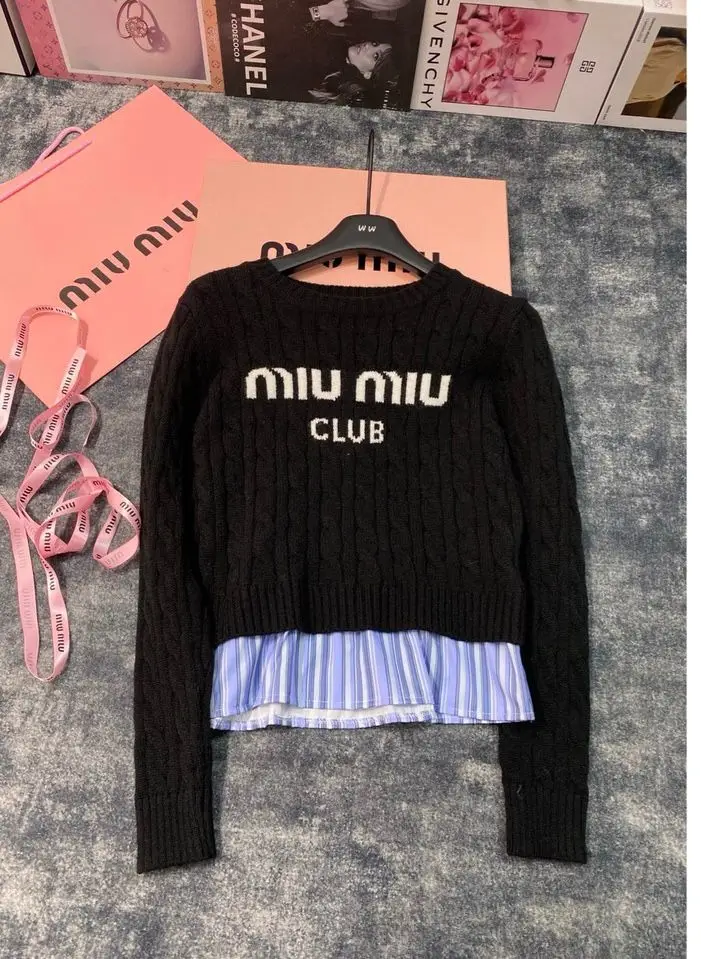 MIU MIU Striped Ruffle Detail Top MIU MIU Striped Ruffle Detail Top