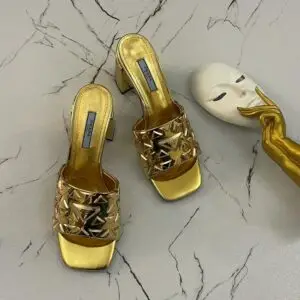 PRADA Studded Metallic Leather Mules