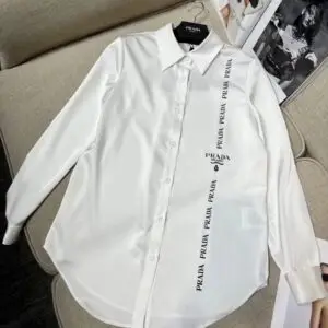 PRADA White Slim Prints Long Sleeve Shirt