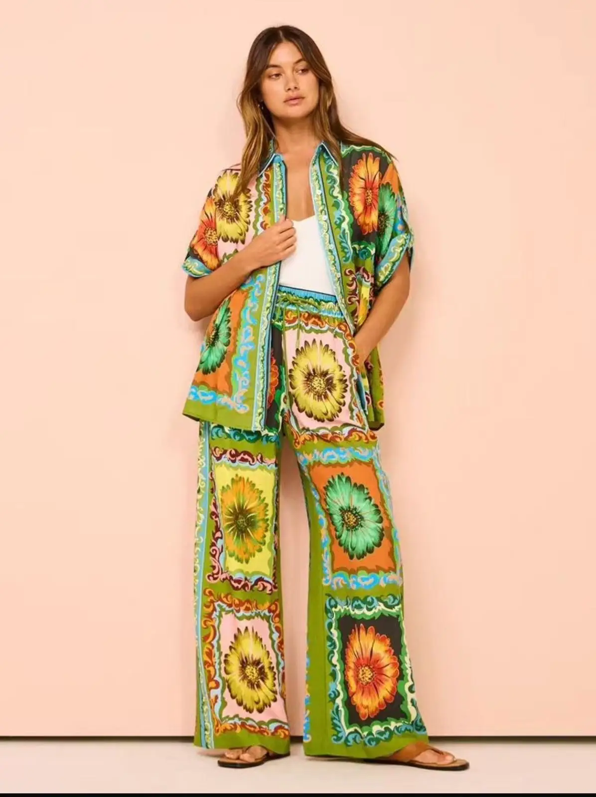 ZIMMERMANN Floral Harmony Print Wide-Leg Pant & Shirt Set ZIMMERMANN Floral Harmony Print Wide-Leg Pant & Shirt Set