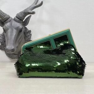 FENDI Green Paetê Sequined Party Clutch Bag