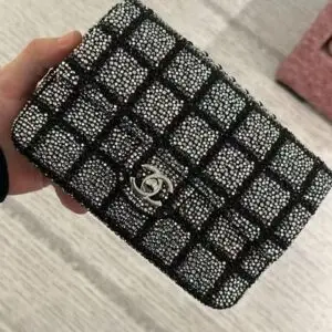 CHANEL Black Strass Silver-Tone Metal Clutch