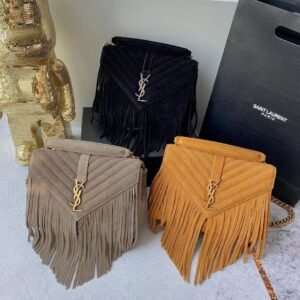 SAINT LAURENT College Suede Fringe Bag