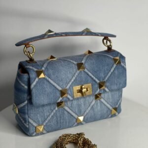 Valentino Roman Studded Denim Crossbody Bag