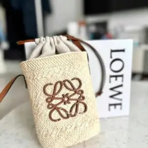 LOEWEL OE WE Pocket Raffia Bucket Bag