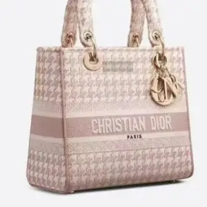 Dior Medium D-Lite Houndstooth Embroidery Bag