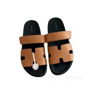 HERMES Natural Brown Gold Black Sandal for Men