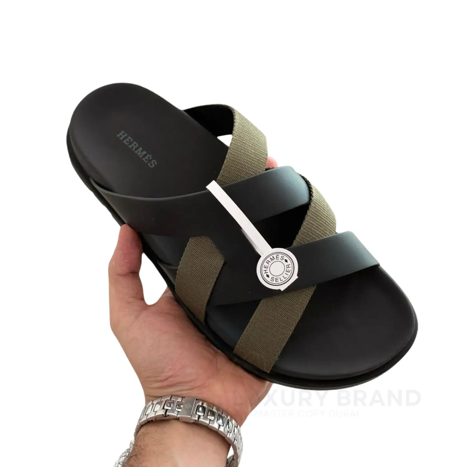 HERMES Men's Black Interlocking Slipper HERMES Men's Black Interlocking Slipper