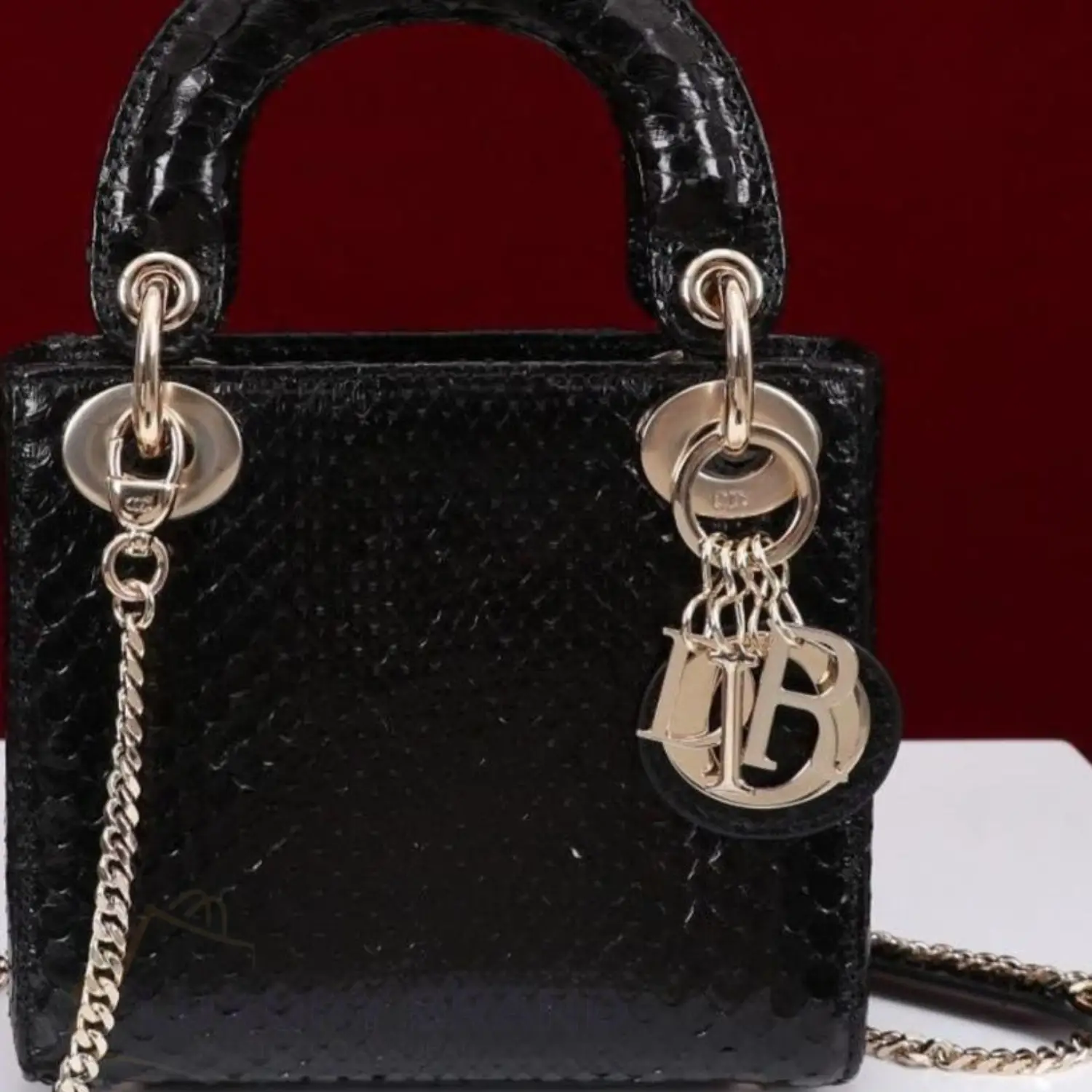 DIOR Black Python Skin Mini Chain Tote Bag DIOR Black Python Skin Mini Chain Tote Bag