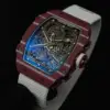 RICHARD MILLE RM67-02 Qatar edition EXTRA FLAT WATCH BROWN CARBON WITH WHITE STRAP SWISS MOVEMENT
