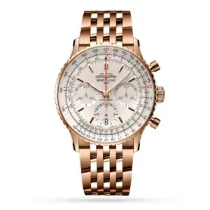 Replica Breitling Navitimer Men Automatic Silver 18ct Rose Gold Watch RB0139211G1R1