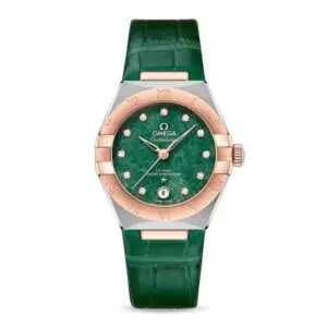 Replica Omega Constellation Women Automatic Green Leather Watch O13123292099001