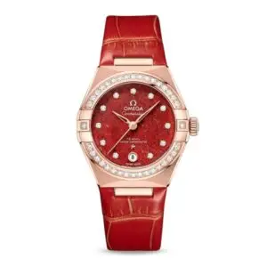 Replica Omega Constellation Women Automatic Red Leather Watch O13158292099005