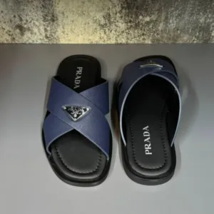 Prada Saffiano Leather Crisscross Slides - Luxury Master Copy Dubai